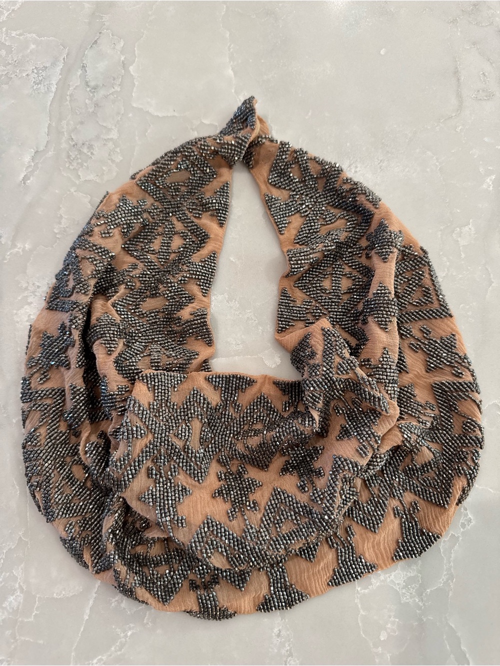 Mignonne Gavigan Dakota Scarf Necklace Nude Gunmetal